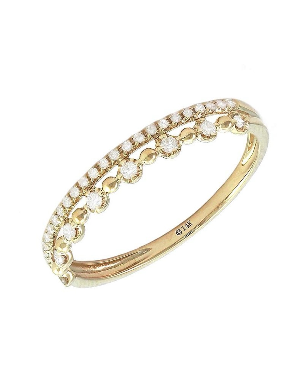14K Real Yellow Gold Round Prong Diamond Double Ring Size 6.5